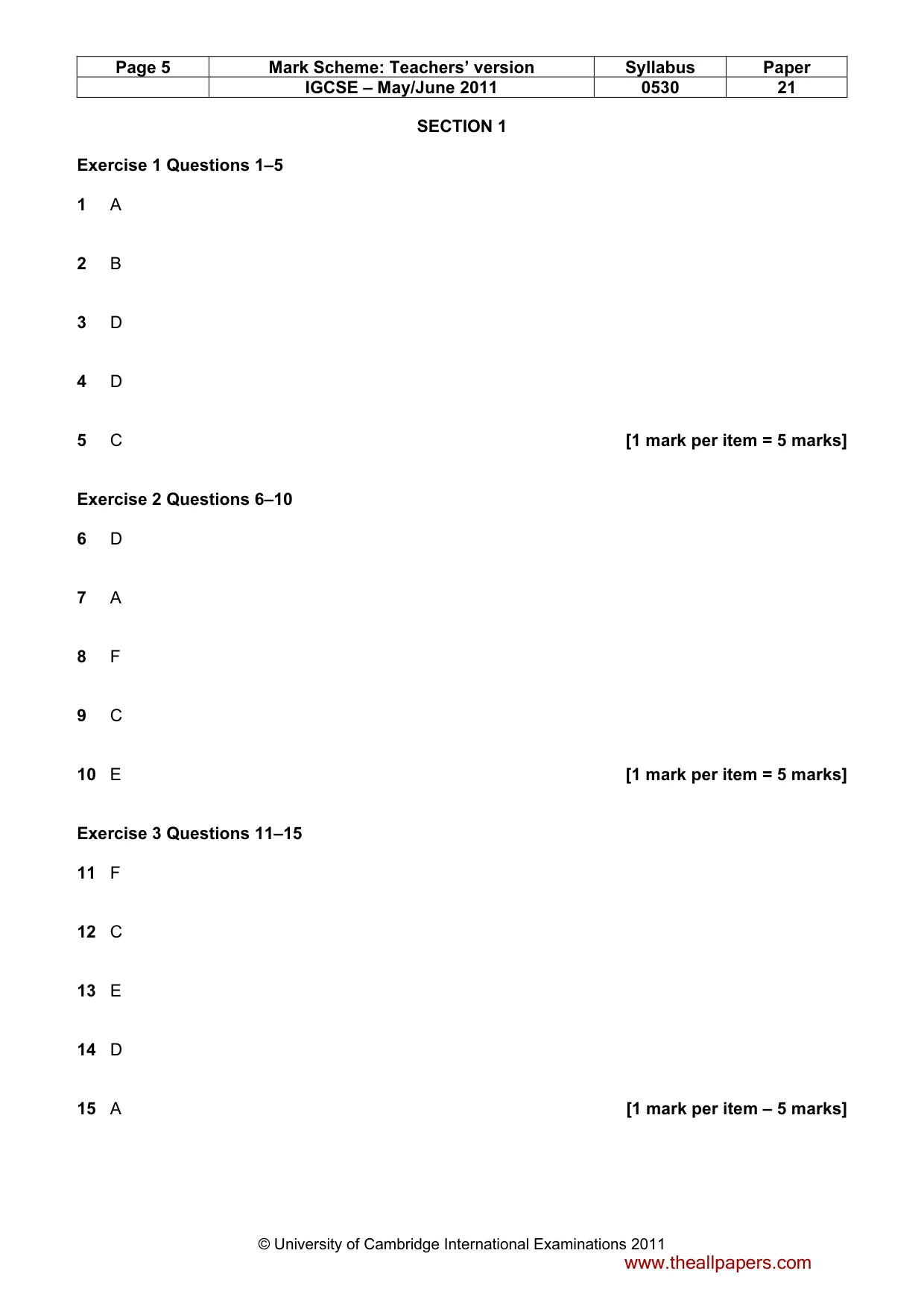Mark scheme, page 5 of 11