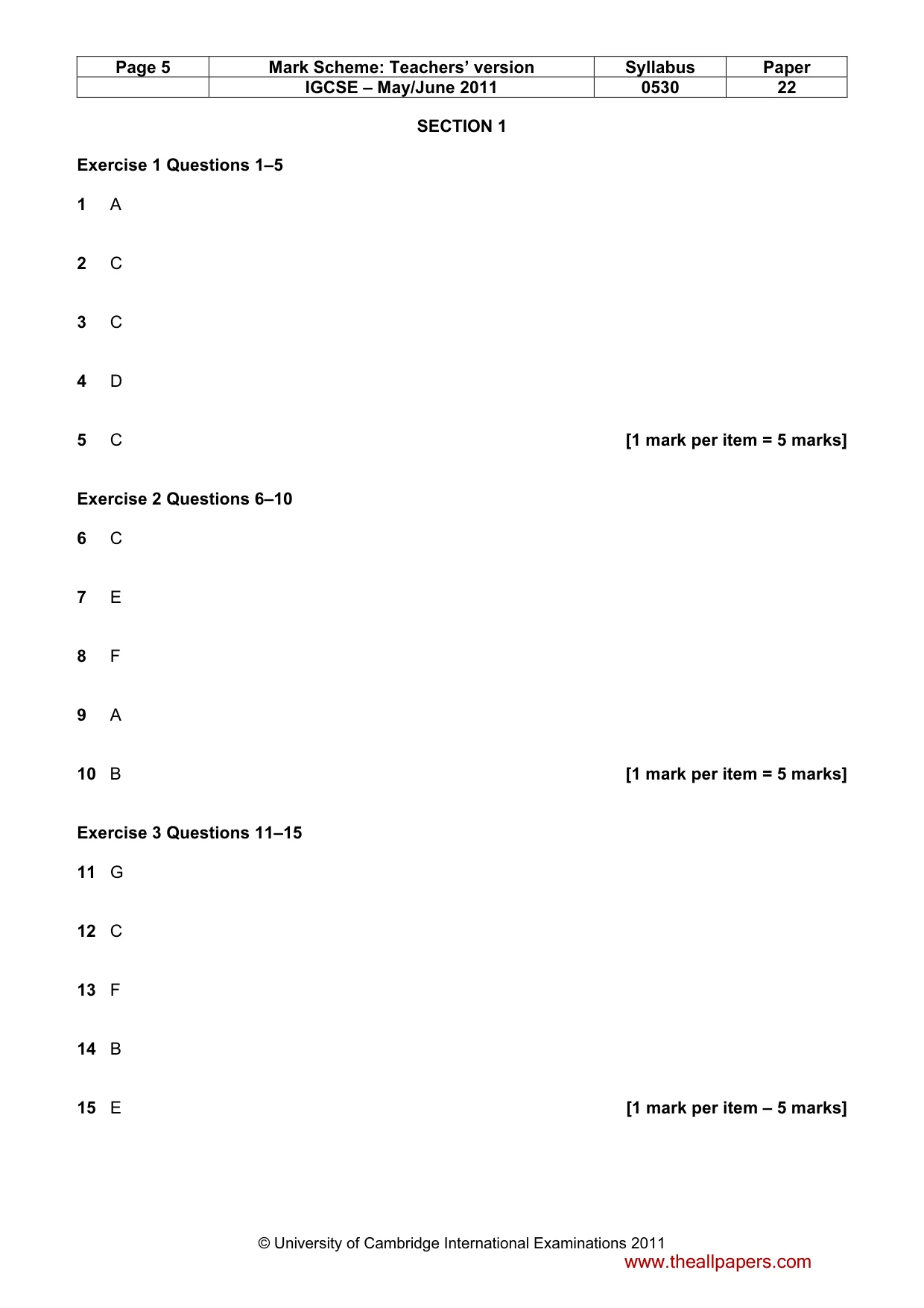 Mark scheme, page 5 of 12