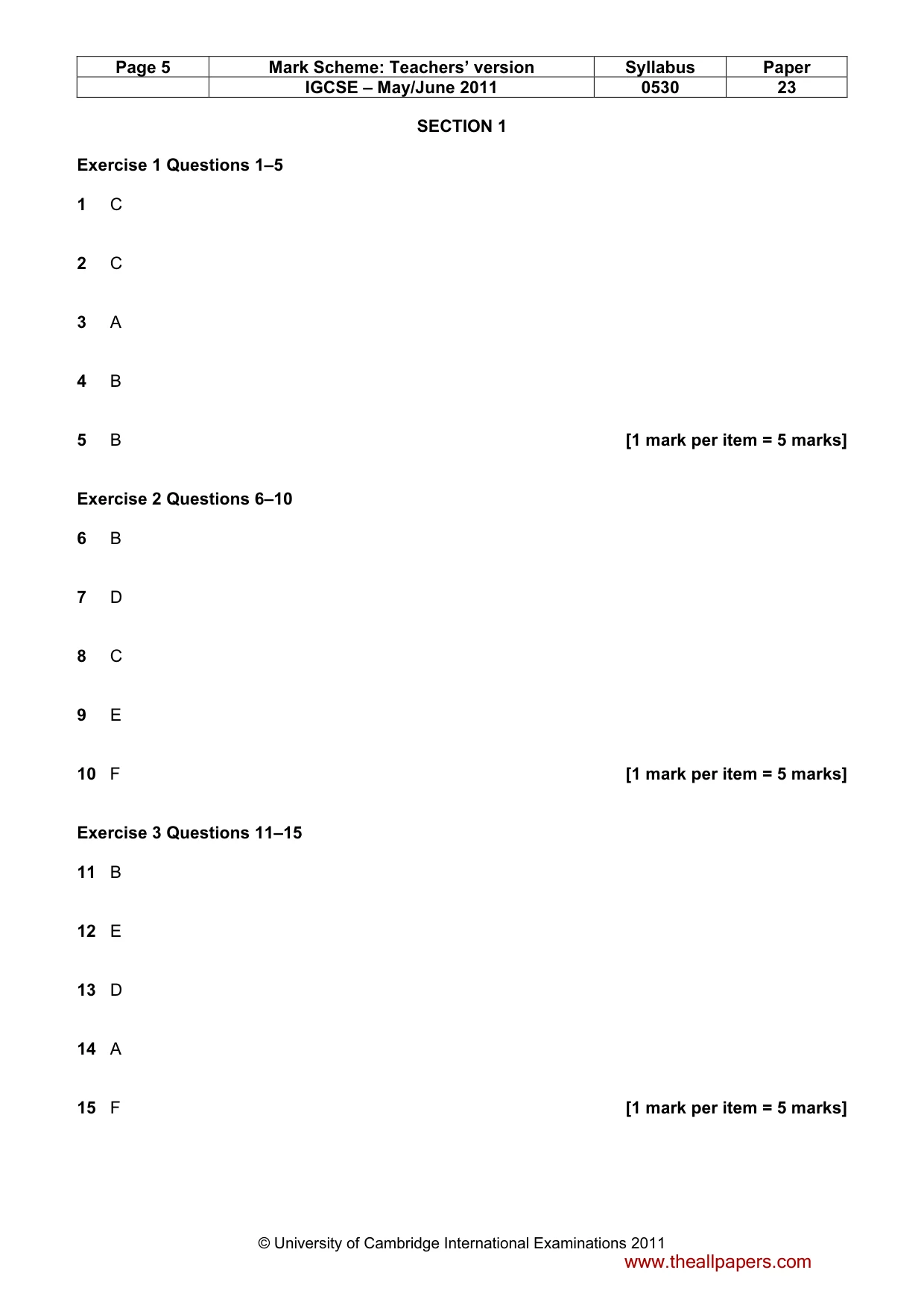 Mark scheme, page 5 of 12