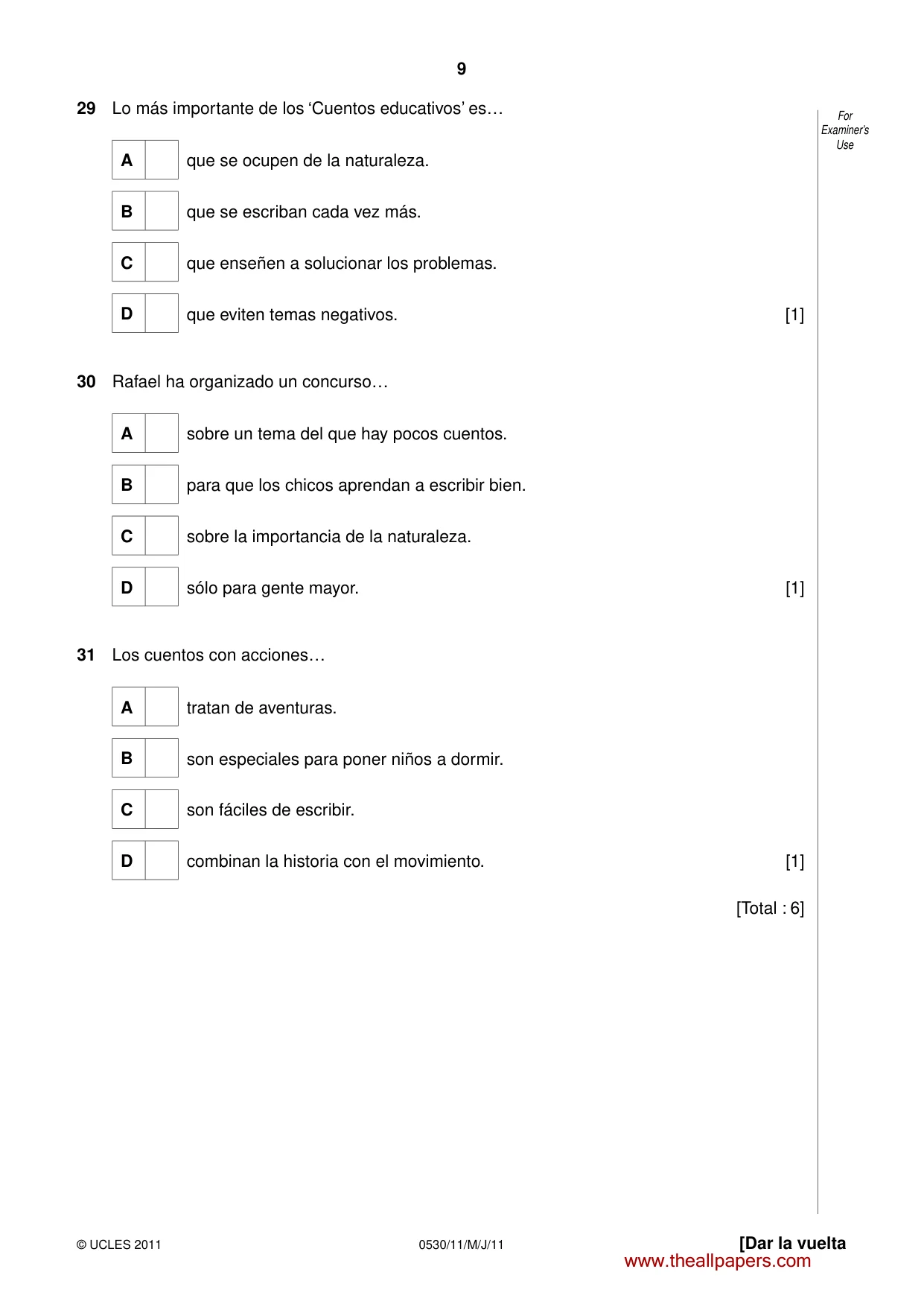 Cambridge IGCSE Spanish - Foreign Language 0530 2011 May/June Paper 1 · Variant 1 question paper, page 9 of 12