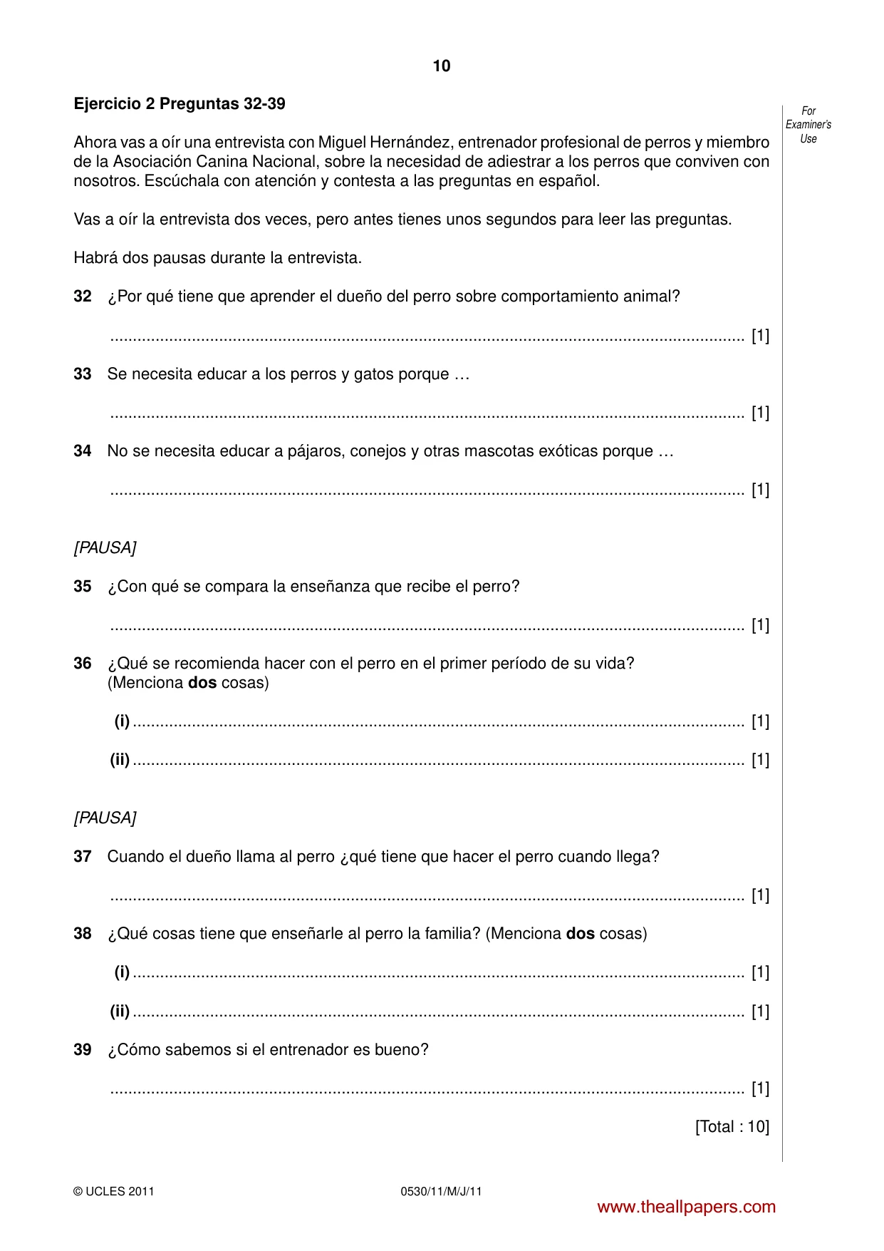 Cambridge IGCSE Spanish - Foreign Language 0530 2011 May/June Paper 1 · Variant 1 question paper, page 10 of 12