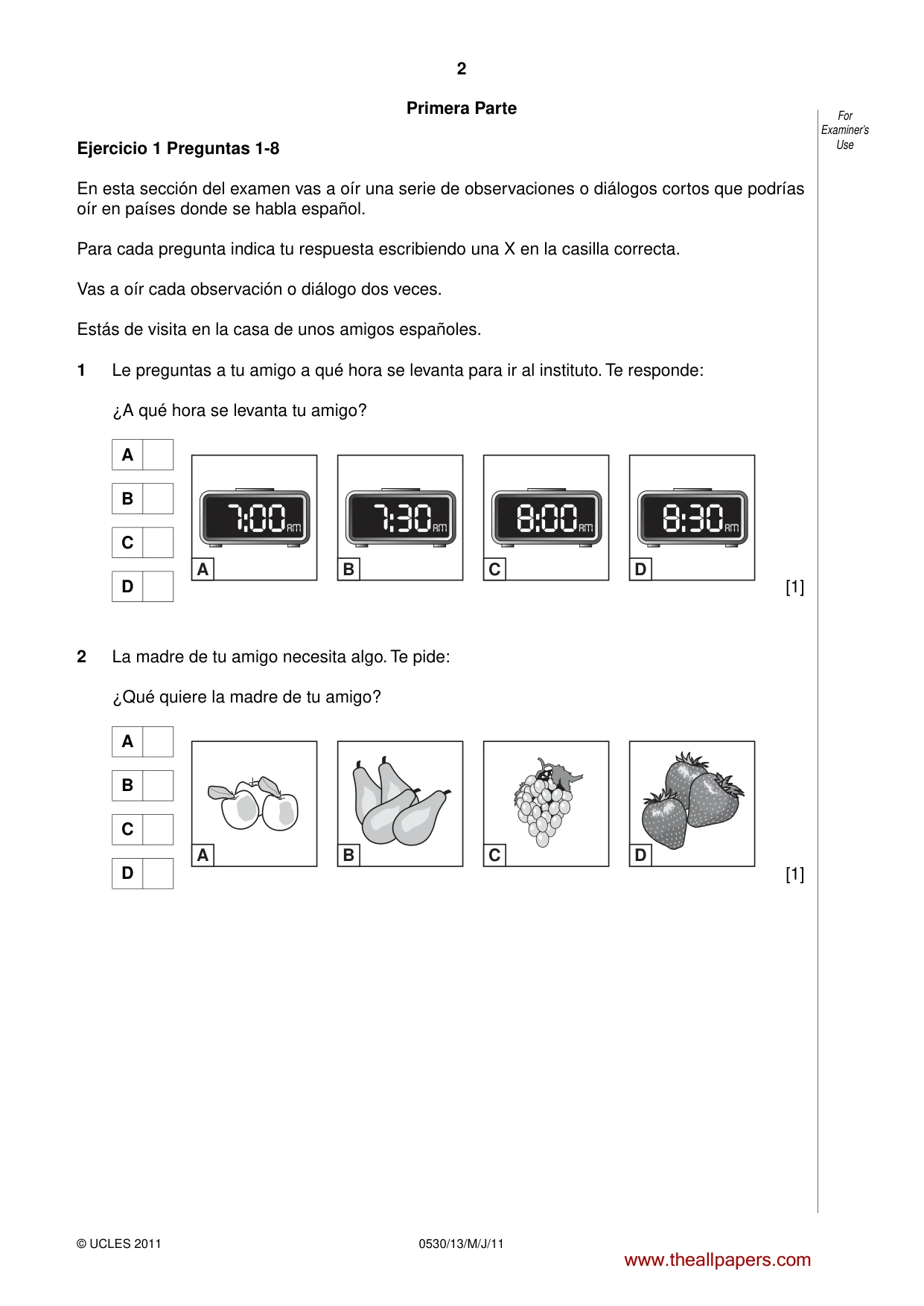 Cambridge IGCSE Spanish - Foreign Language 0530 2011 May/June Paper 1 · Variant 3 question paper, page 2 of 12