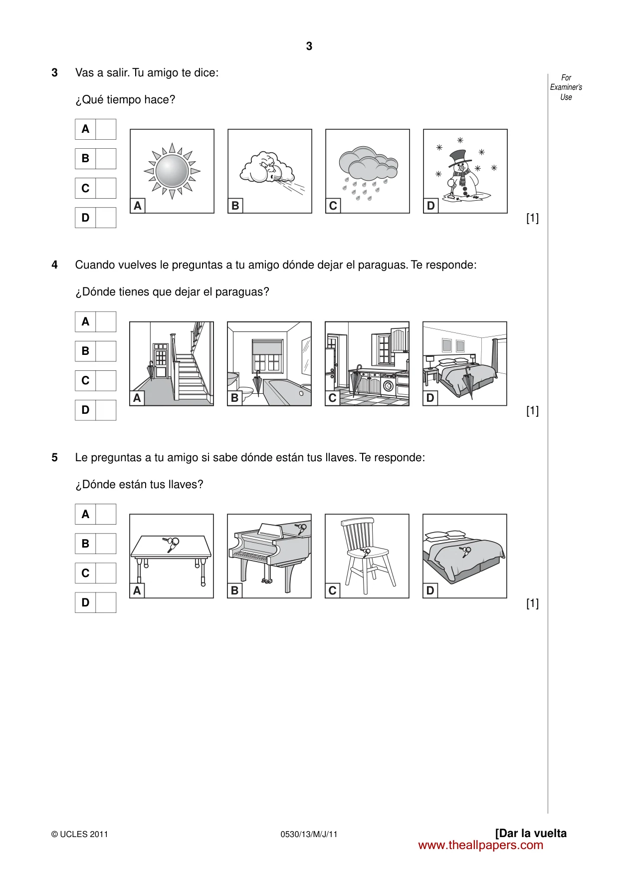 Cambridge IGCSE Spanish - Foreign Language 0530 2011 May/June Paper 1 · Variant 3 question paper, page 3 of 12