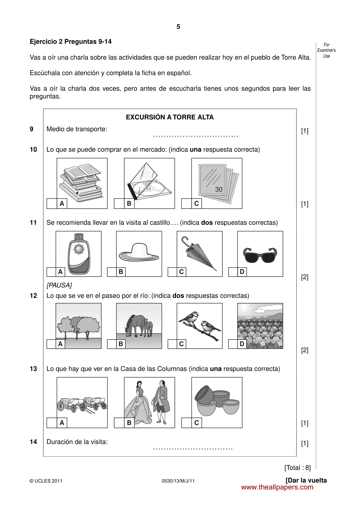 Cambridge IGCSE Spanish - Foreign Language 0530 2011 May/June Paper 1 · Variant 3 question paper, page 5 of 12