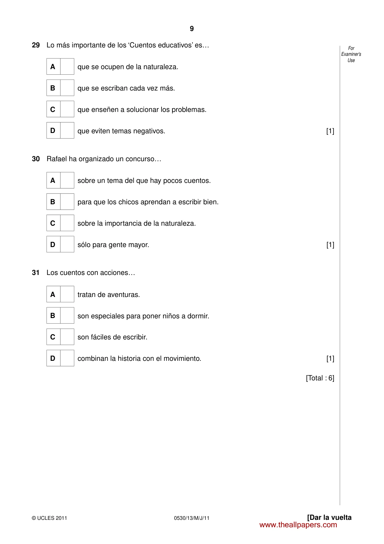 Cambridge IGCSE Spanish - Foreign Language 0530 2011 May/June Paper 1 · Variant 3 question paper, page 9 of 12