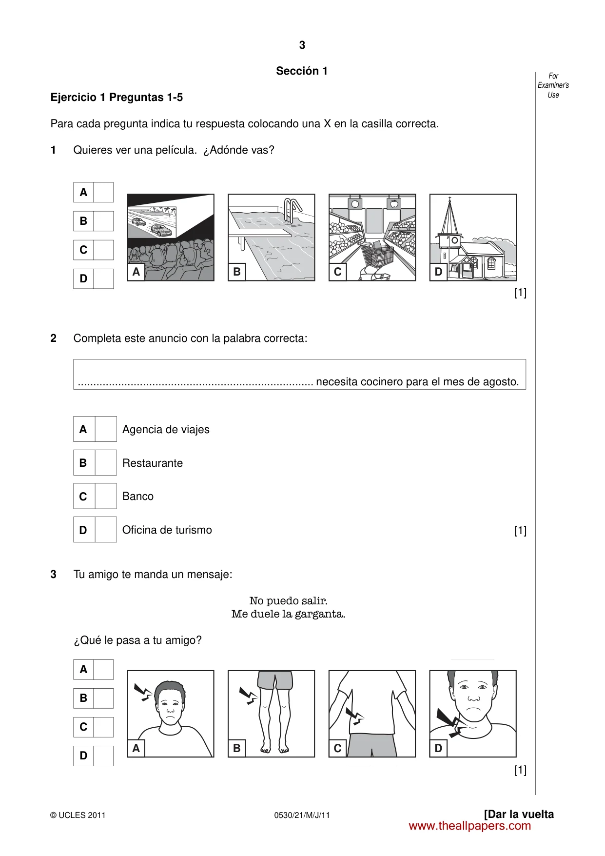 Cambridge IGCSE Spanish - Foreign Language 0530 2011 May/June Paper 2 · Variant 1 question paper, page 3 of 16