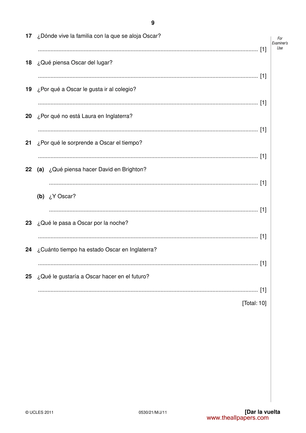 Cambridge IGCSE Spanish - Foreign Language 0530 2011 May/June Paper 2 · Variant 1 question paper, page 9 of 16