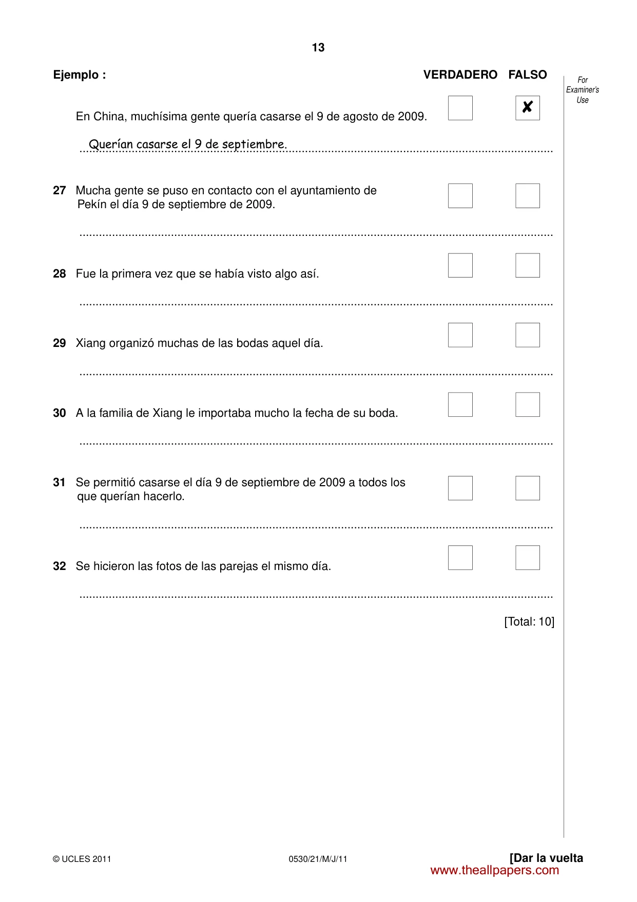 Cambridge IGCSE Spanish - Foreign Language 0530 2011 May/June Paper 2 · Variant 1 question paper, page 13 of 16