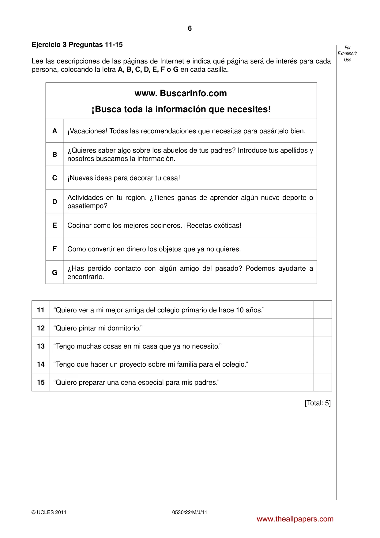 Cambridge IGCSE Spanish - Foreign Language 0530 2011 May/June Paper 2 · Variant 2 question paper, page 6 of 16