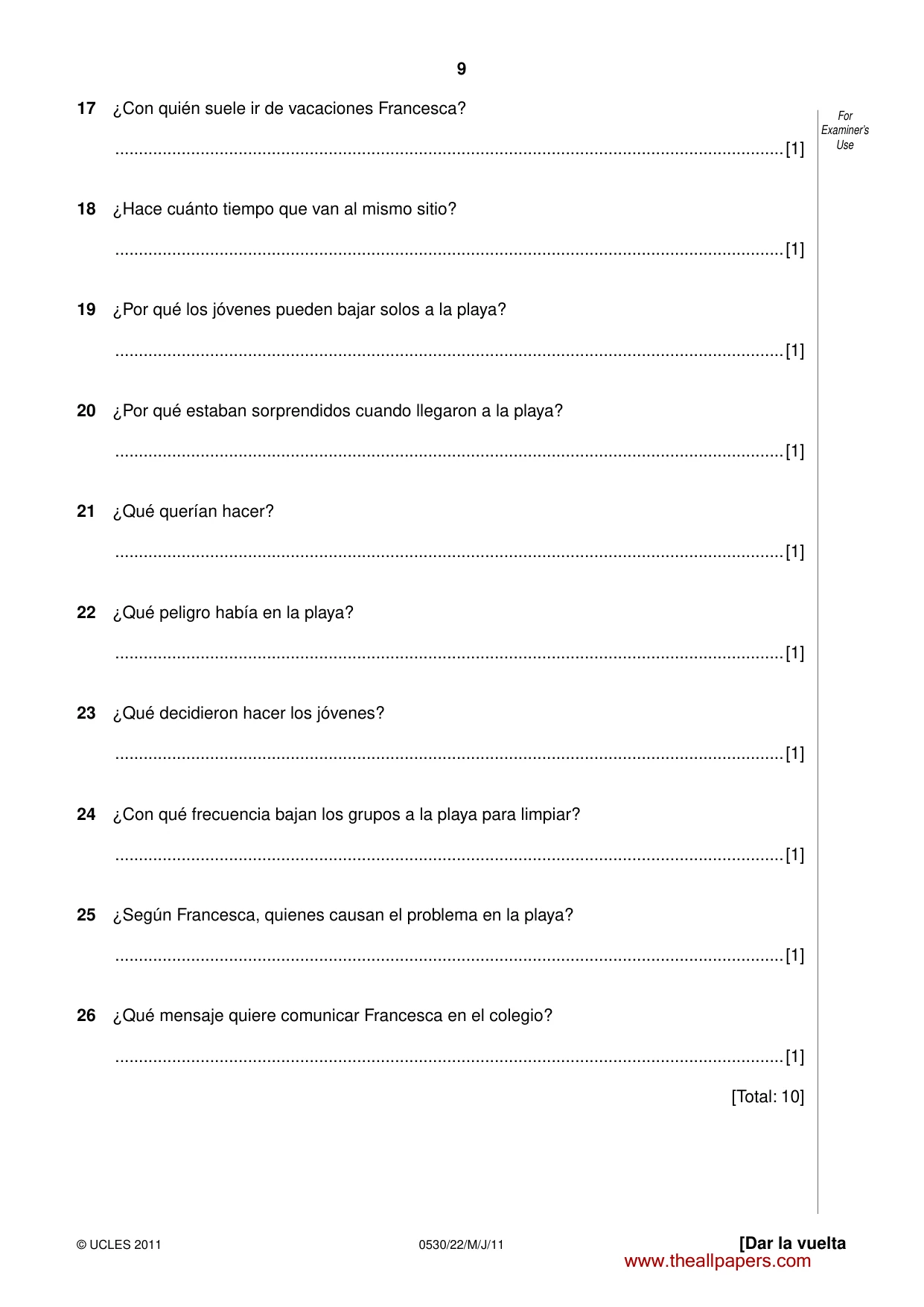 Cambridge IGCSE Spanish - Foreign Language 0530 2011 May/June Paper 2 · Variant 2 question paper, page 9 of 16
