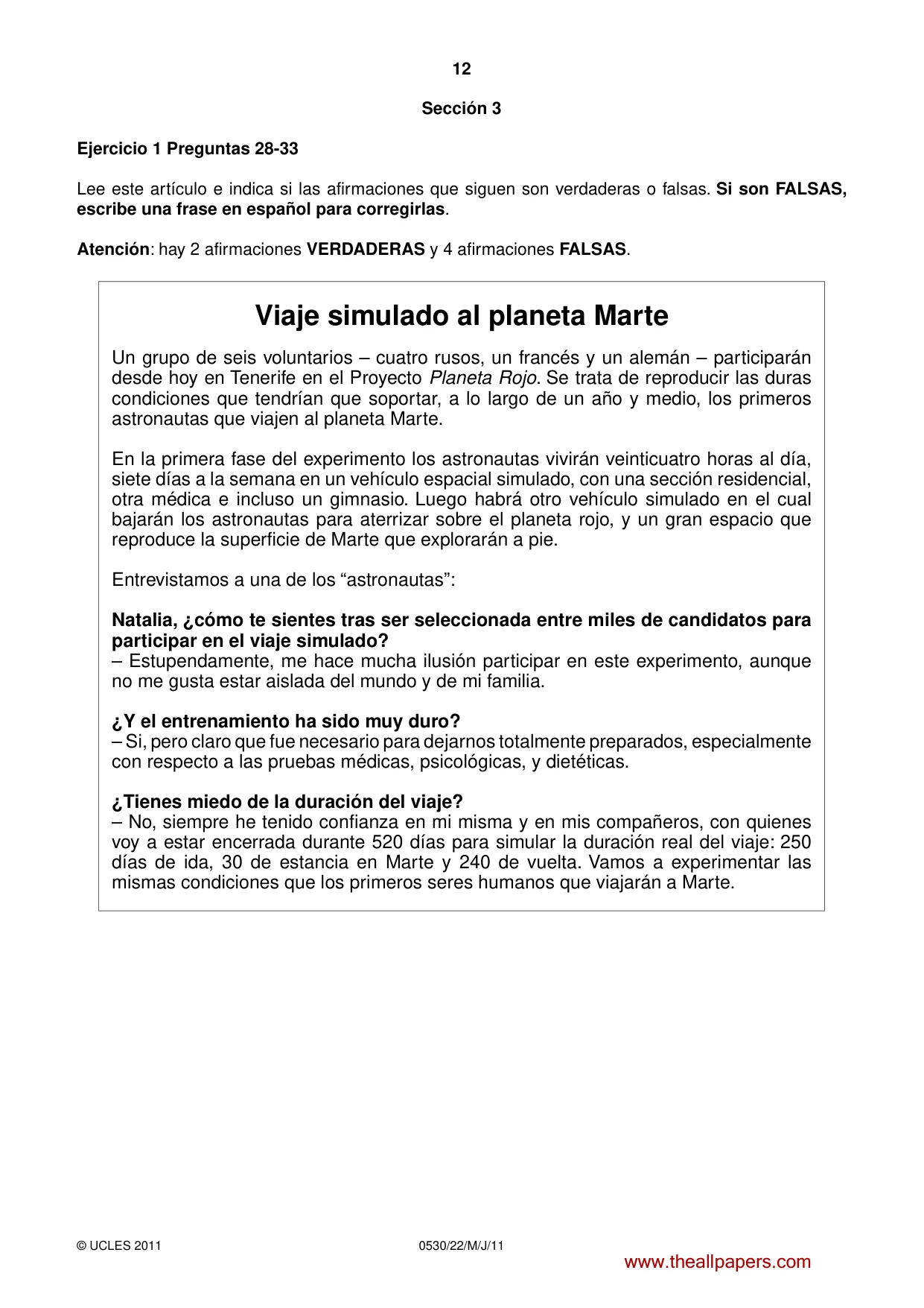 Cambridge IGCSE Spanish - Foreign Language 0530 2011 May/June Paper 2 · Variant 2 question paper, page 12 of 16