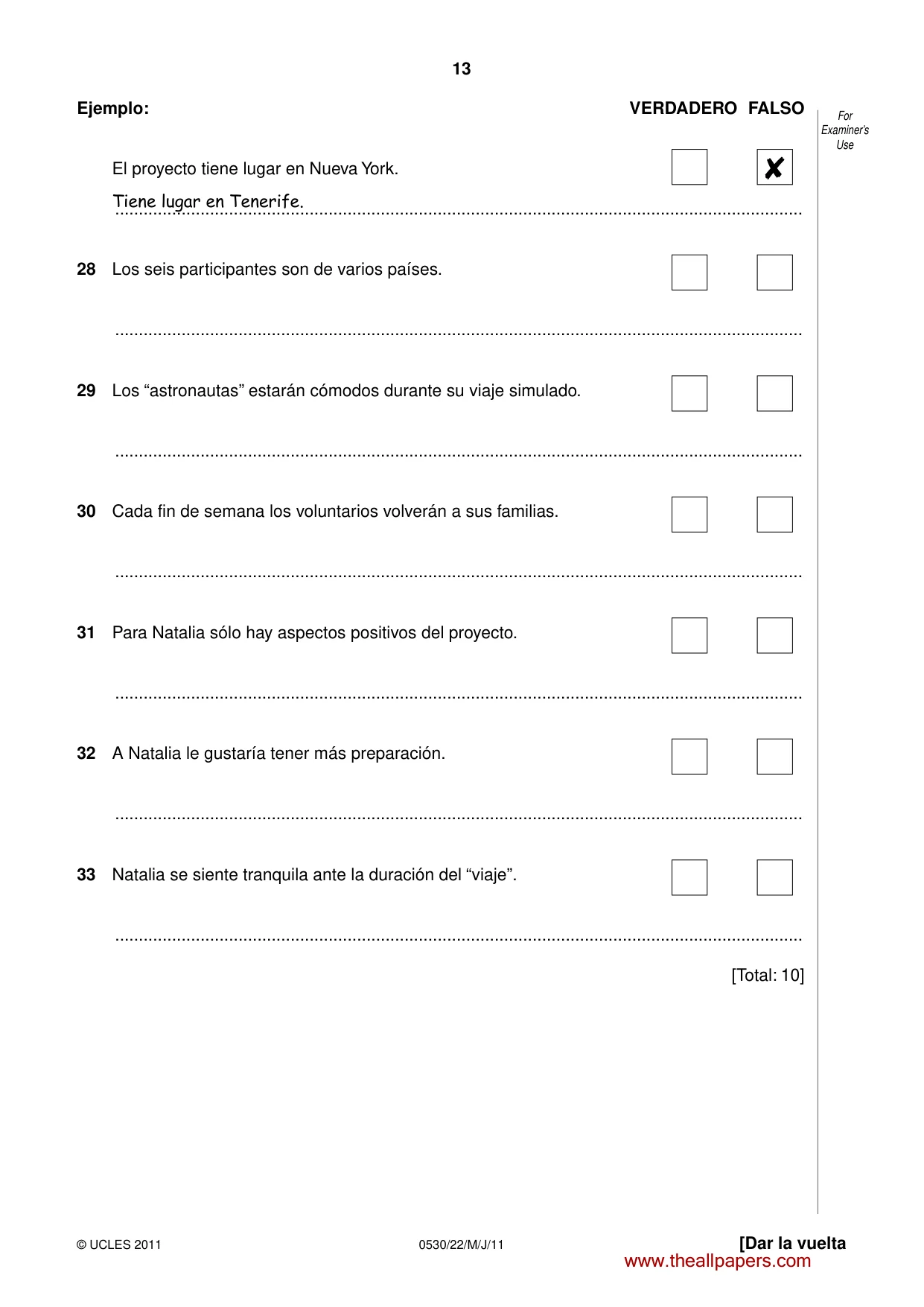 Cambridge IGCSE Spanish - Foreign Language 0530 2011 May/June Paper 2 · Variant 2 question paper, page 13 of 16