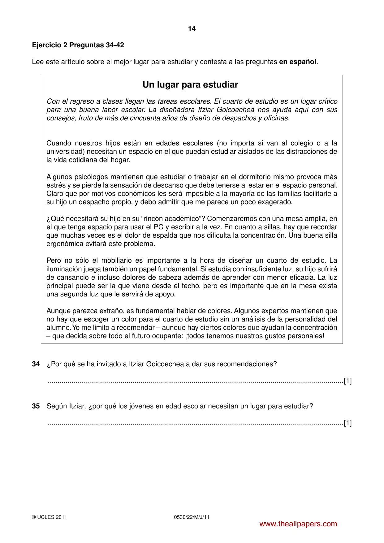 Cambridge IGCSE Spanish - Foreign Language 0530 2011 May/June Paper 2 · Variant 2 question paper, page 14 of 16