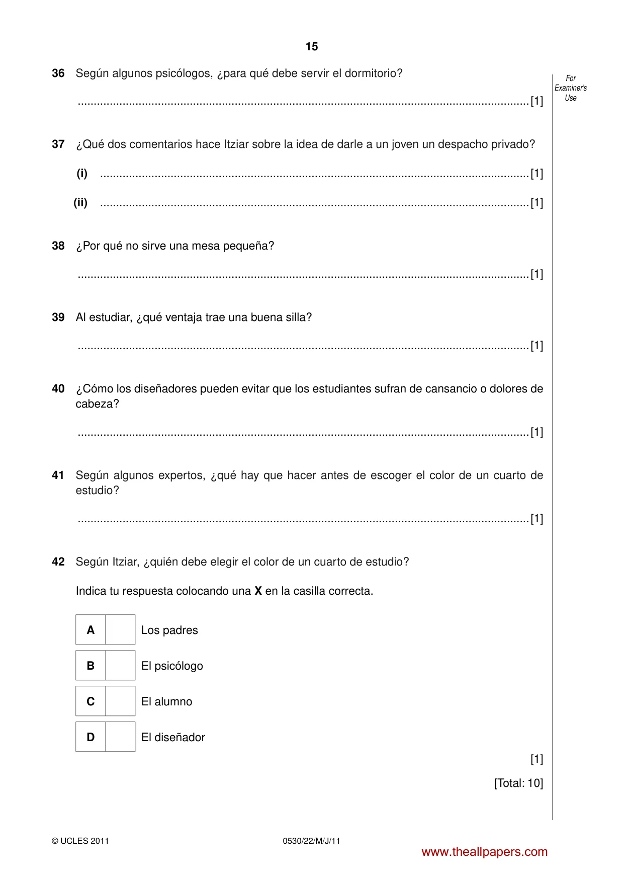 Cambridge IGCSE Spanish - Foreign Language 0530 2011 May/June Paper 2 · Variant 2 question paper, page 15 of 16