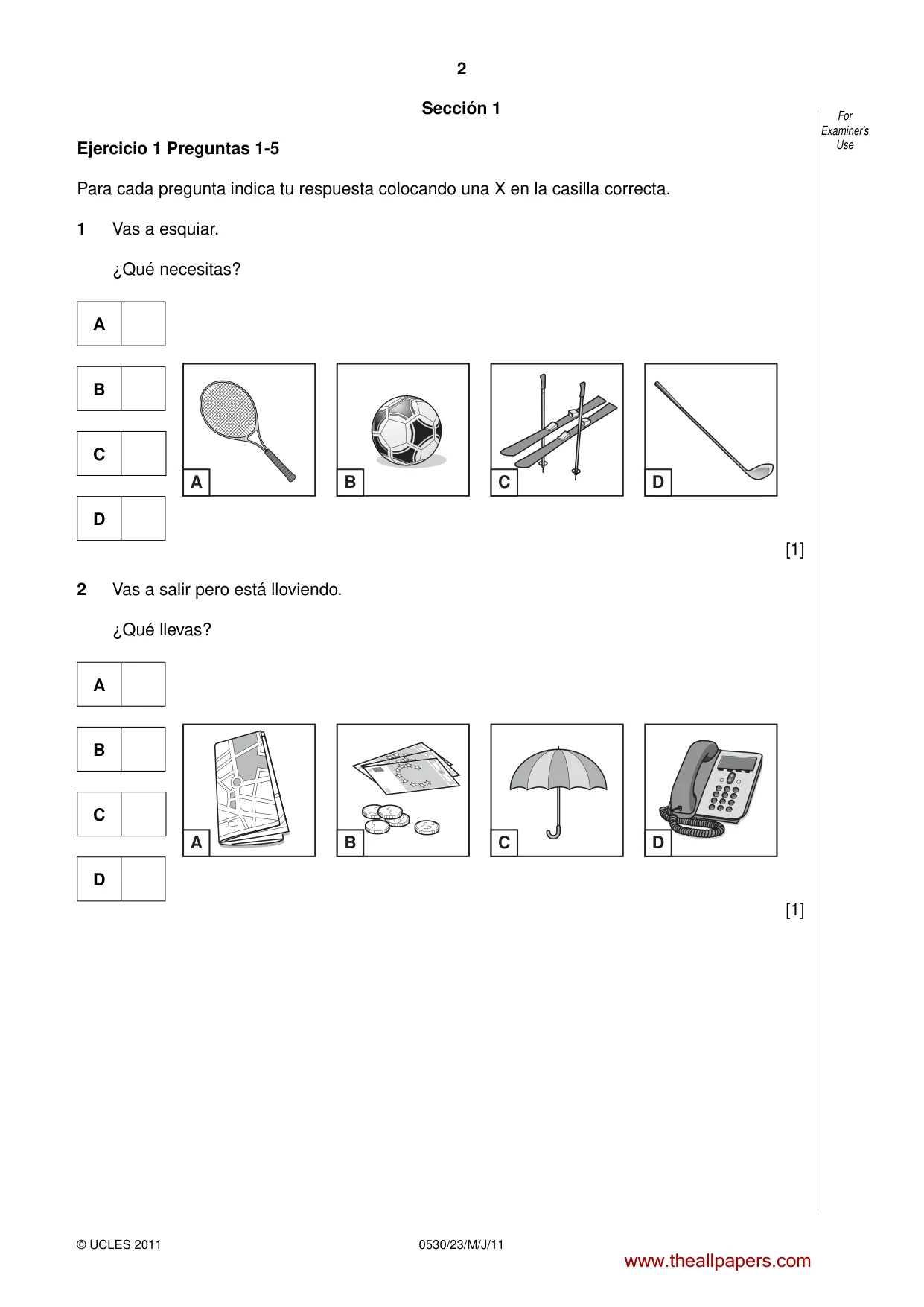 Cambridge IGCSE Spanish - Foreign Language 0530 2011 May/June Paper 2 · Variant 3 question paper, page 2 of 16