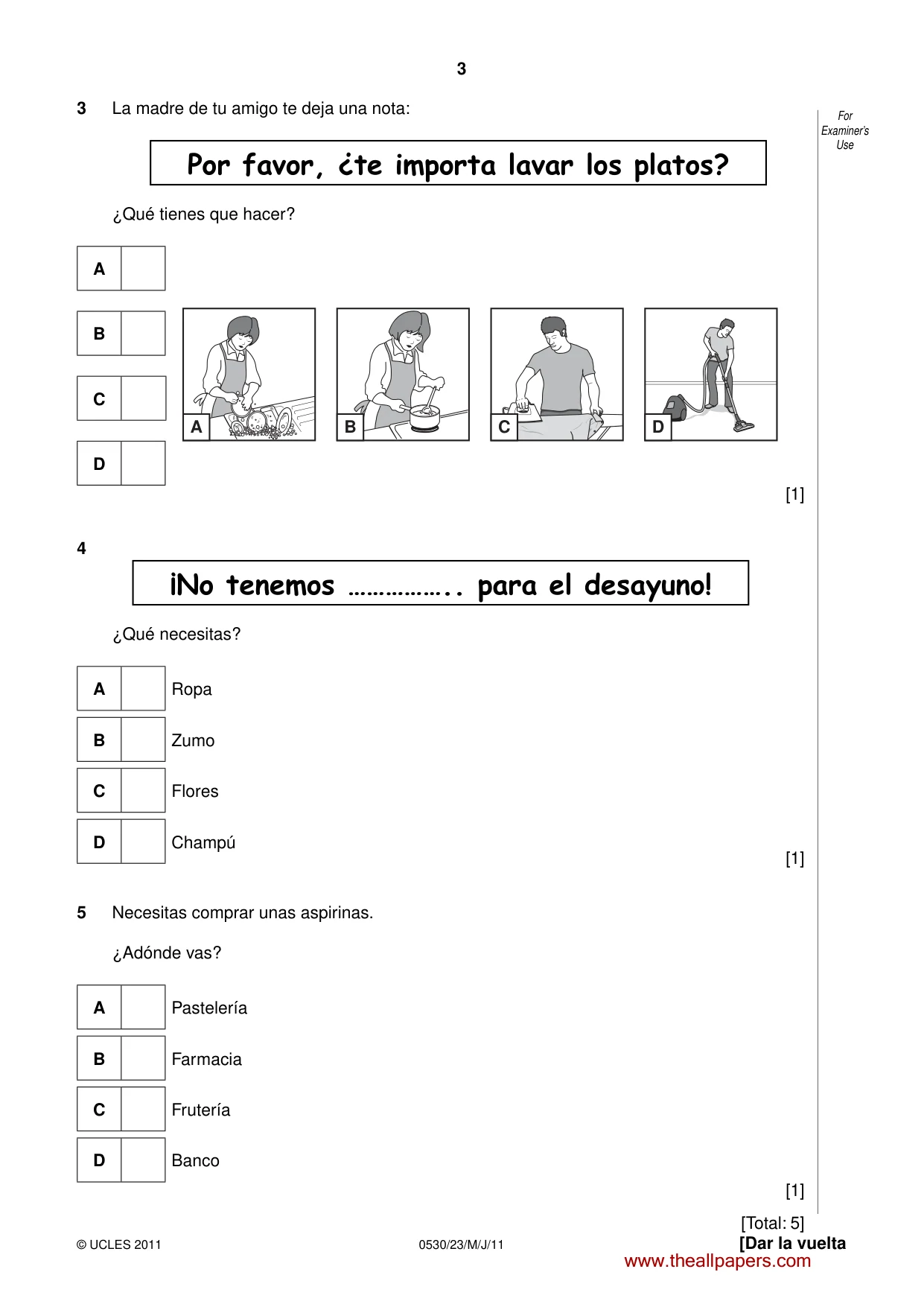 Cambridge IGCSE Spanish - Foreign Language 0530 2011 May/June Paper 2 · Variant 3 question paper, page 3 of 16