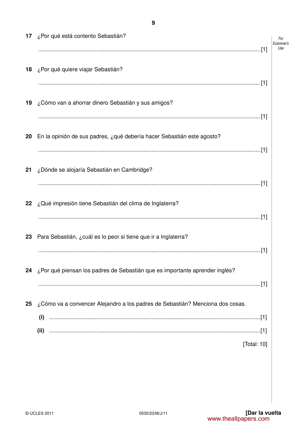 Cambridge IGCSE Spanish - Foreign Language 0530 2011 May/June Paper 2 · Variant 3 question paper, page 9 of 16