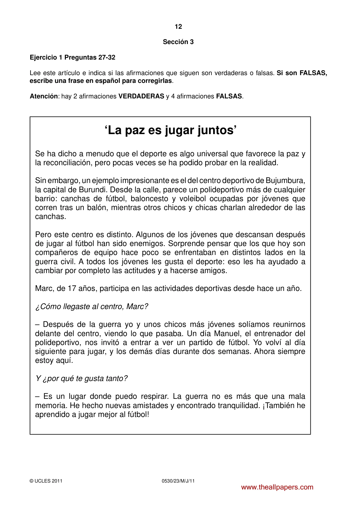Cambridge IGCSE Spanish - Foreign Language 0530 2011 May/June Paper 2 · Variant 3 question paper, page 12 of 16