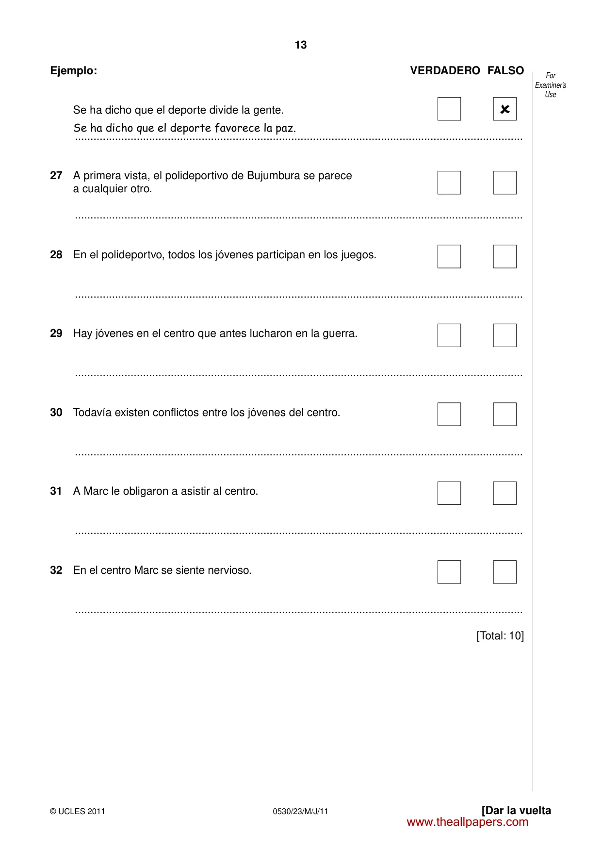 Cambridge IGCSE Spanish - Foreign Language 0530 2011 May/June Paper 2 · Variant 3 question paper, page 13 of 16