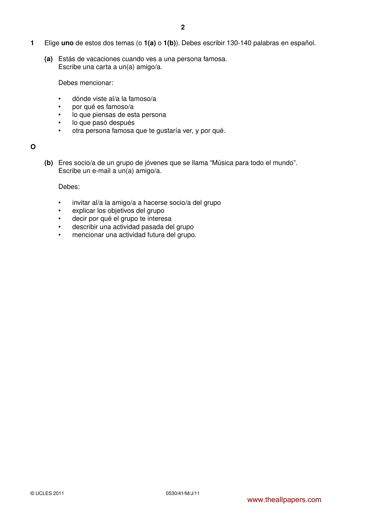 Cambridge IGCSE Spanish - Foreign Language 0530 2011 May/June Paper 4 · Variant 1 question paper, page 2 of 4