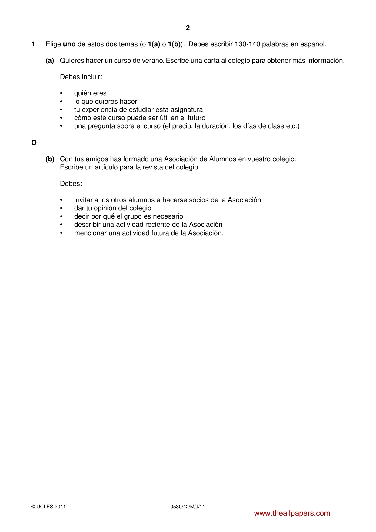 Cambridge IGCSE Spanish - Foreign Language 0530 2011 May/June Paper 4 · Variant 2 question paper, page 2 of 4