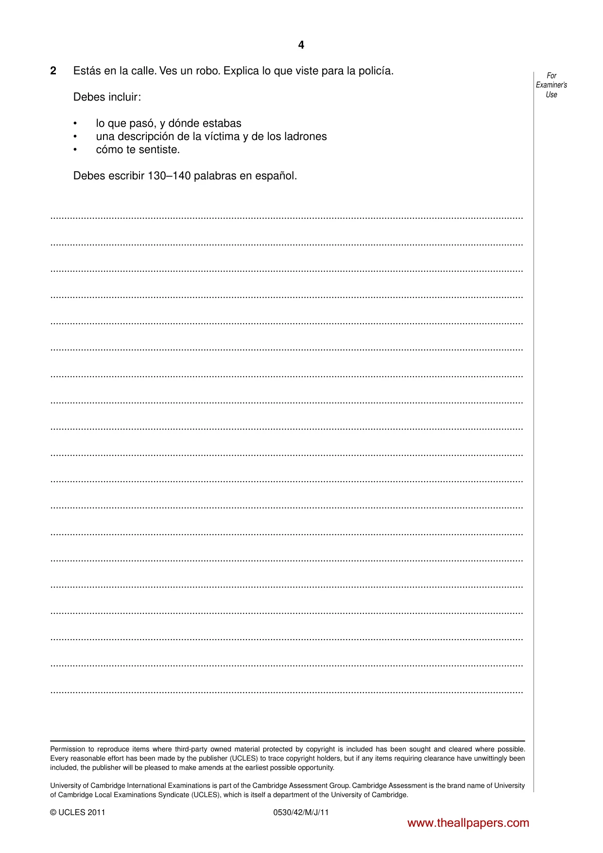 Cambridge IGCSE Spanish - Foreign Language 0530 2011 May/June Paper 4 · Variant 2 question paper, page 4 of 4