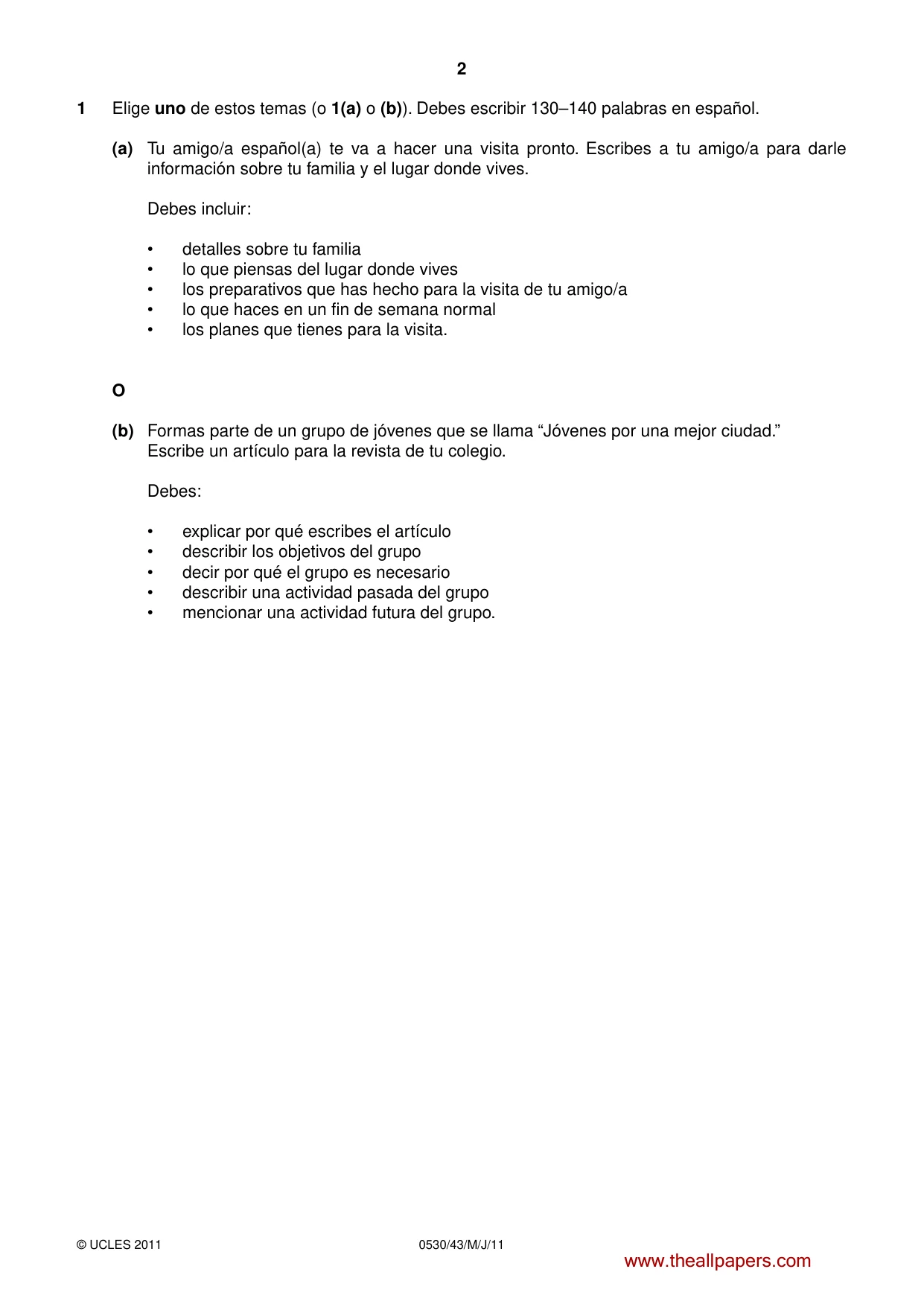Cambridge IGCSE Spanish - Foreign Language 0530 2011 May/June Paper 4 · Variant 3 question paper, page 2 of 4