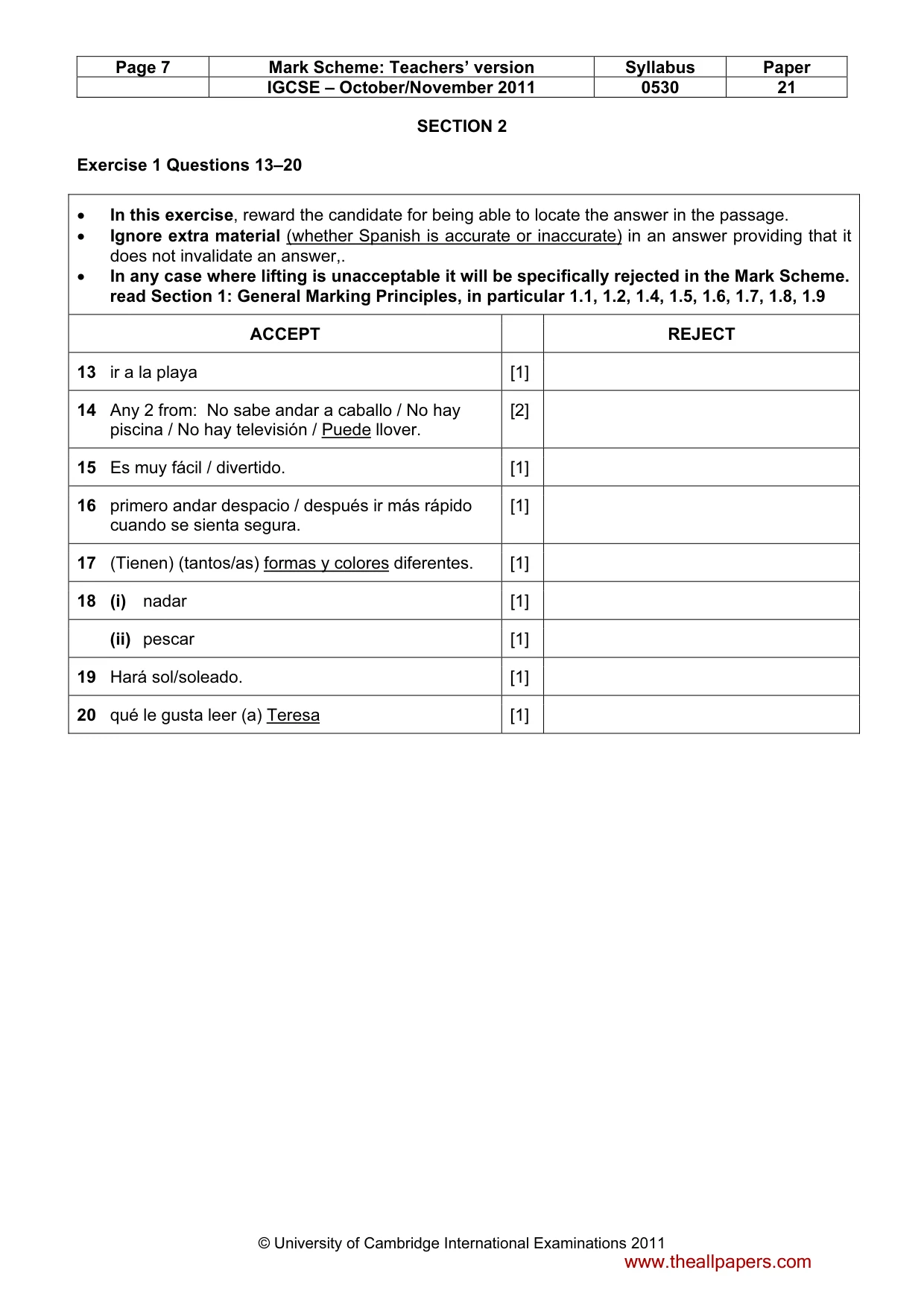 Mark scheme, page 7 of 11