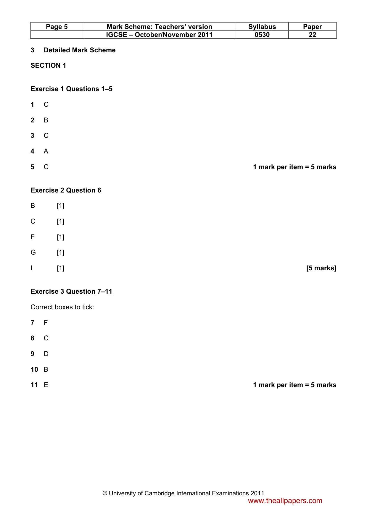 Mark scheme, page 5 of 11
