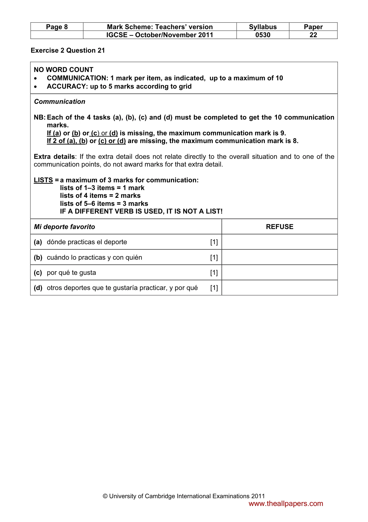 Mark scheme, page 8 of 11