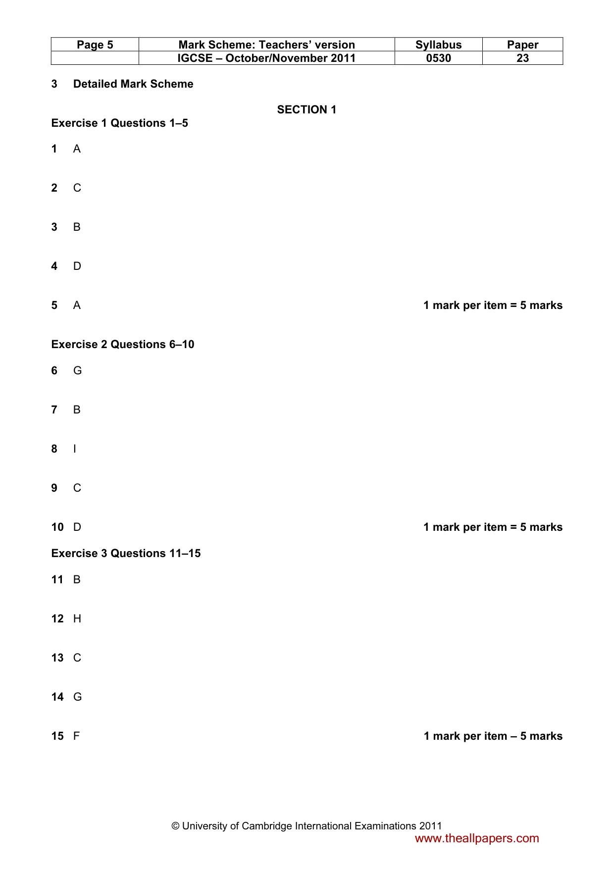 Mark scheme, page 5 of 11
