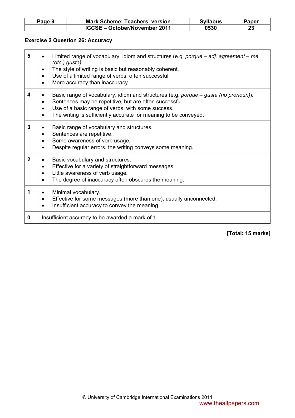 Mark scheme, page 9 of 11