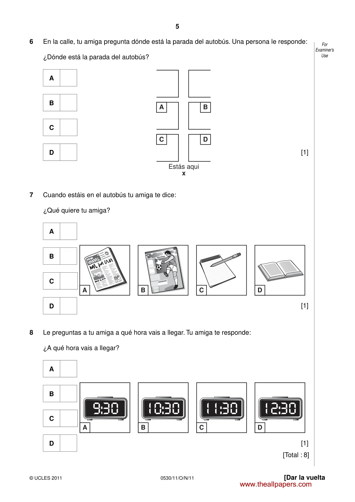 Cambridge IGCSE Spanish - Foreign Language 0530 2011 Oct/Nov Paper 1 · Variant 1 question paper, page 5 of 16