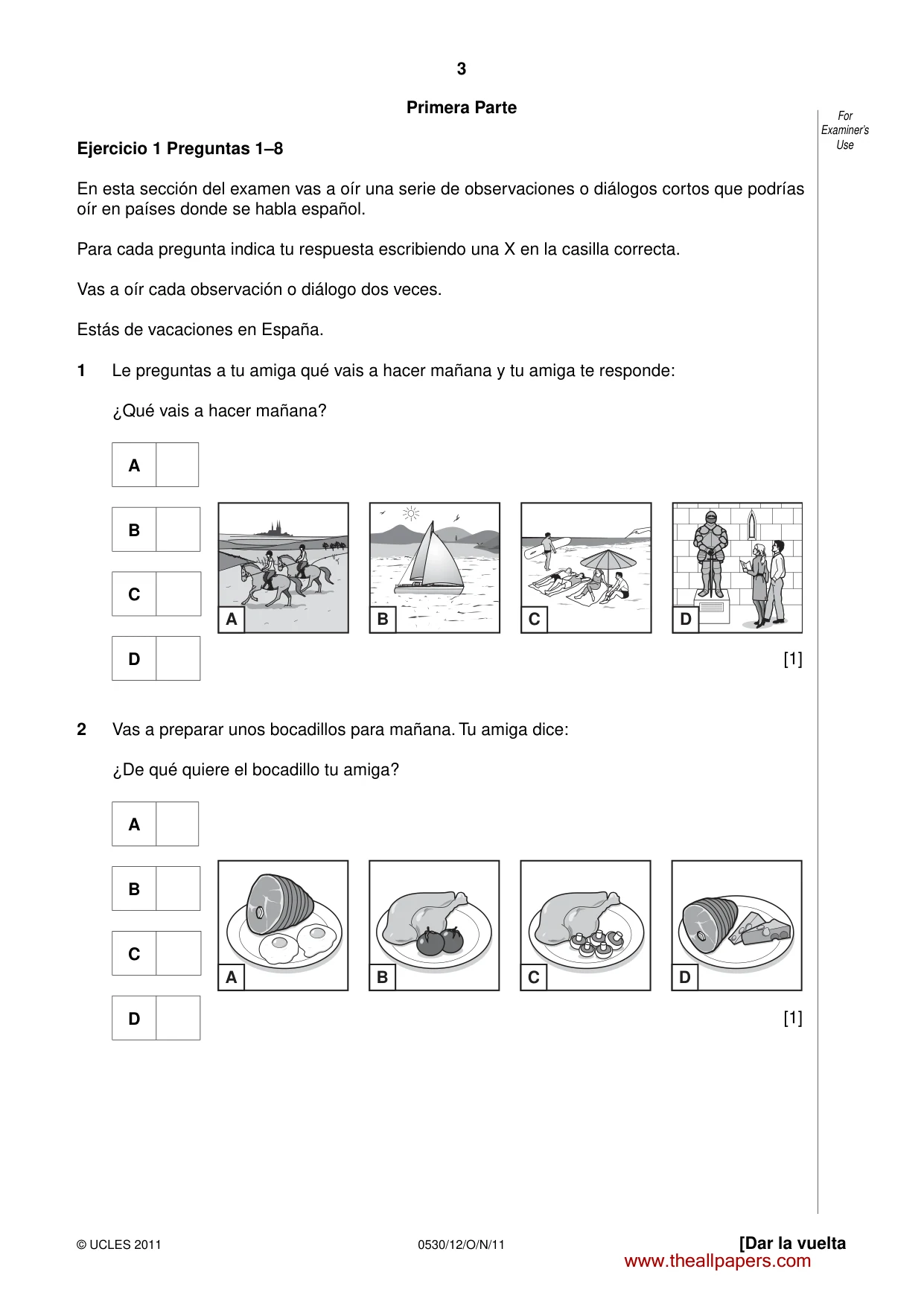 Cambridge IGCSE Spanish - Foreign Language 0530 2011 Oct/Nov Paper 1 · Variant 2 question paper, page 3 of 16