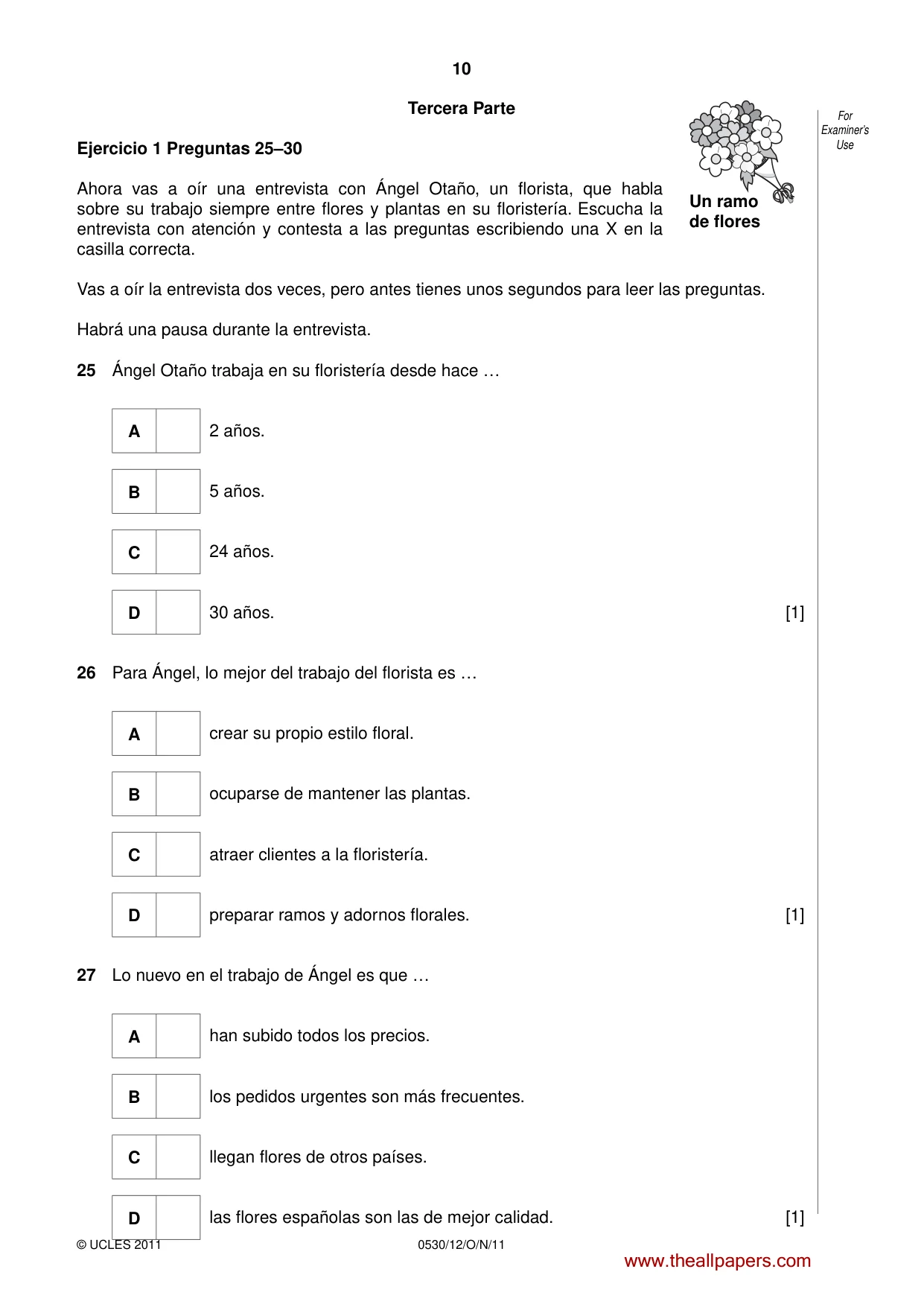 Cambridge IGCSE Spanish - Foreign Language 0530 2011 Oct/Nov Paper 1 · Variant 2 question paper, page 10 of 16
