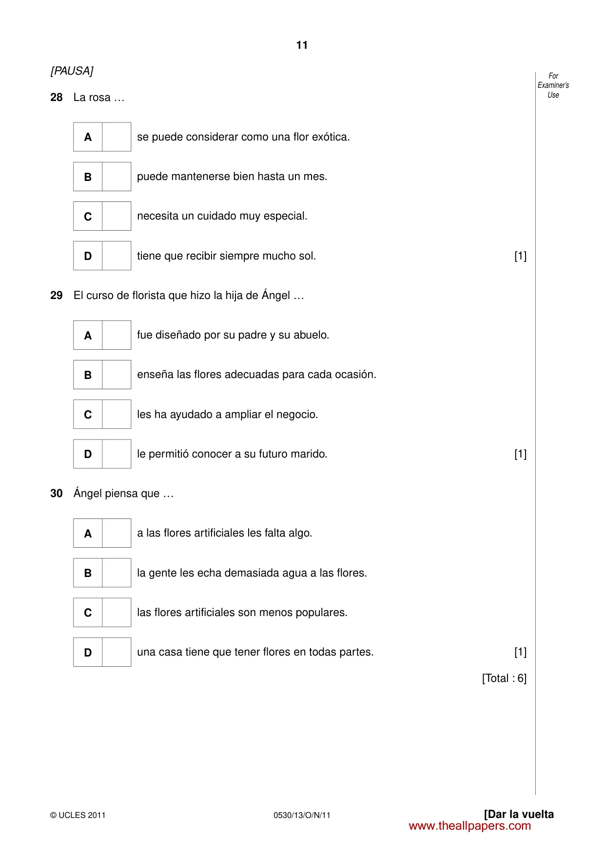 Cambridge IGCSE Spanish - Foreign Language 0530 2011 Oct/Nov Paper 1 · Variant 3 question paper, page 11 of 16