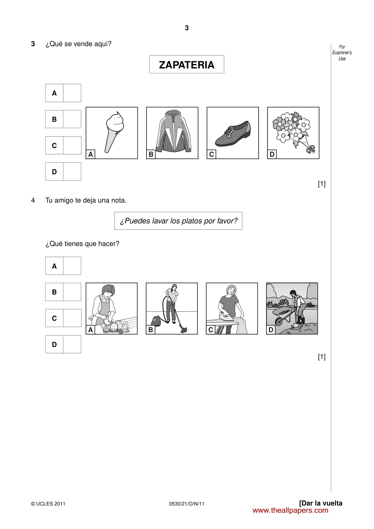 Cambridge IGCSE Spanish - Foreign Language 0530 2011 Oct/Nov Paper 2 · Variant 1 question paper, page 3 of 16