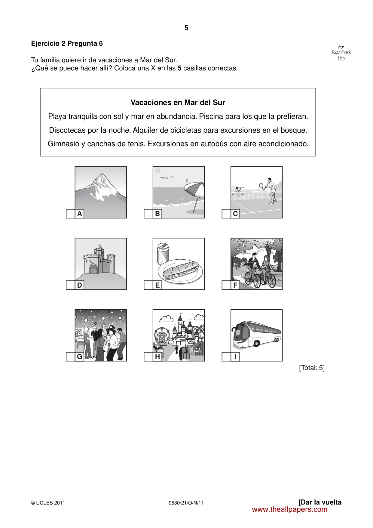 Cambridge IGCSE Spanish - Foreign Language 0530 2011 Oct/Nov Paper 2 · Variant 1 question paper, page 5 of 16