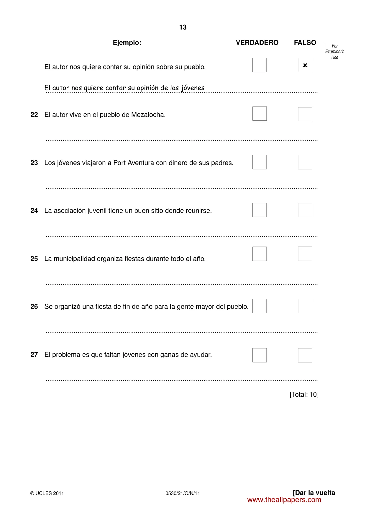 Cambridge IGCSE Spanish - Foreign Language 0530 2011 Oct/Nov Paper 2 · Variant 1 question paper, page 13 of 16
