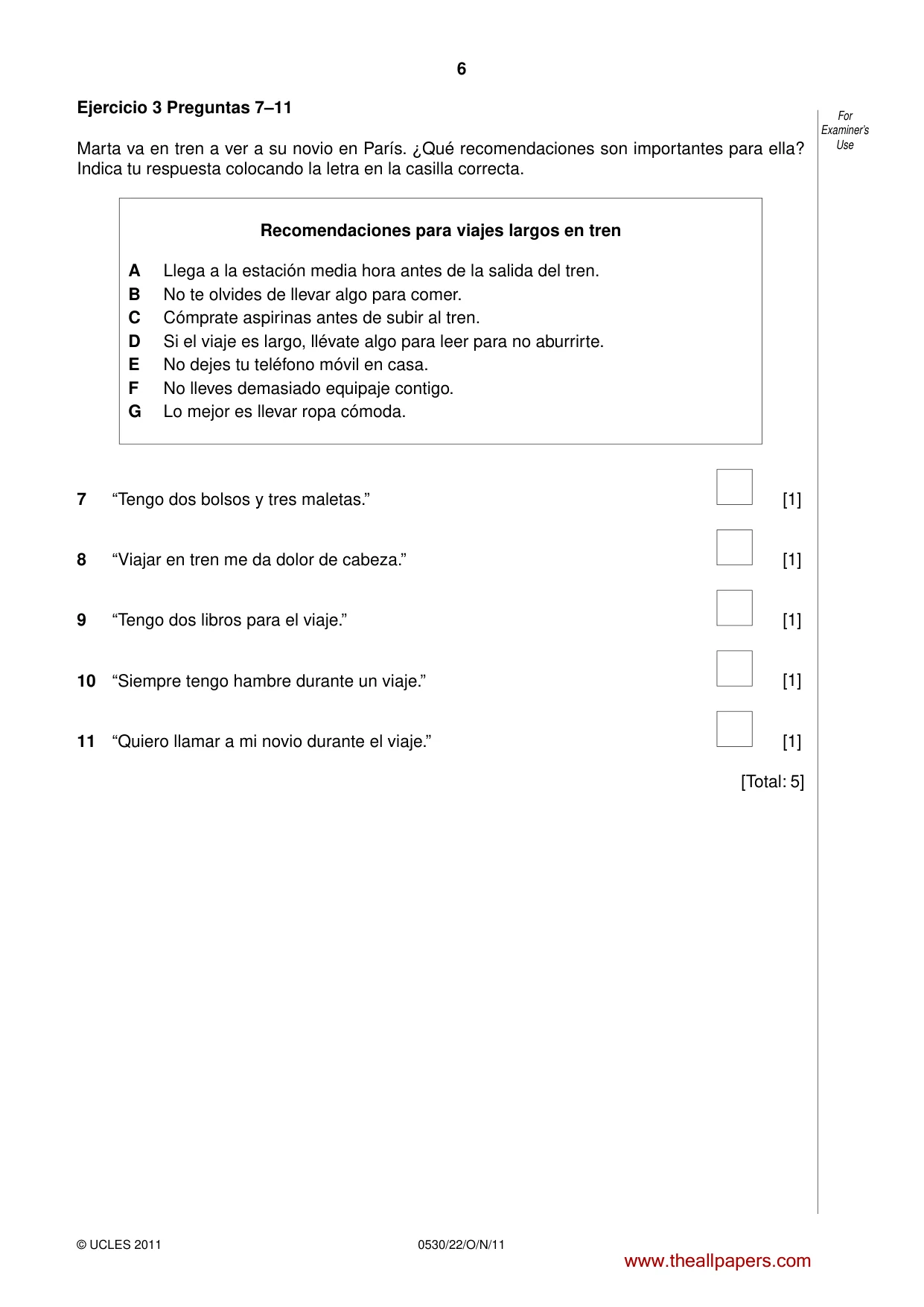 Cambridge IGCSE Spanish - Foreign Language 0530 2011 Oct/Nov Paper 2 · Variant 2 question paper, page 6 of 16
