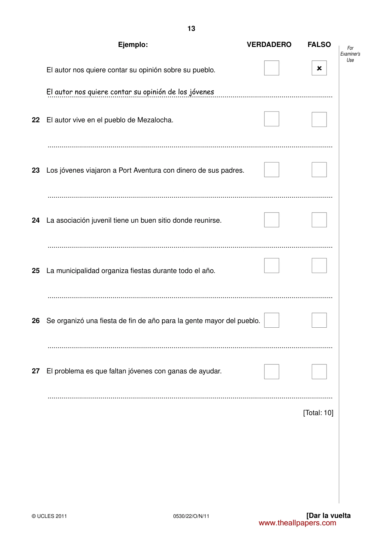 Cambridge IGCSE Spanish - Foreign Language 0530 2011 Oct/Nov Paper 2 · Variant 2 question paper, page 13 of 16