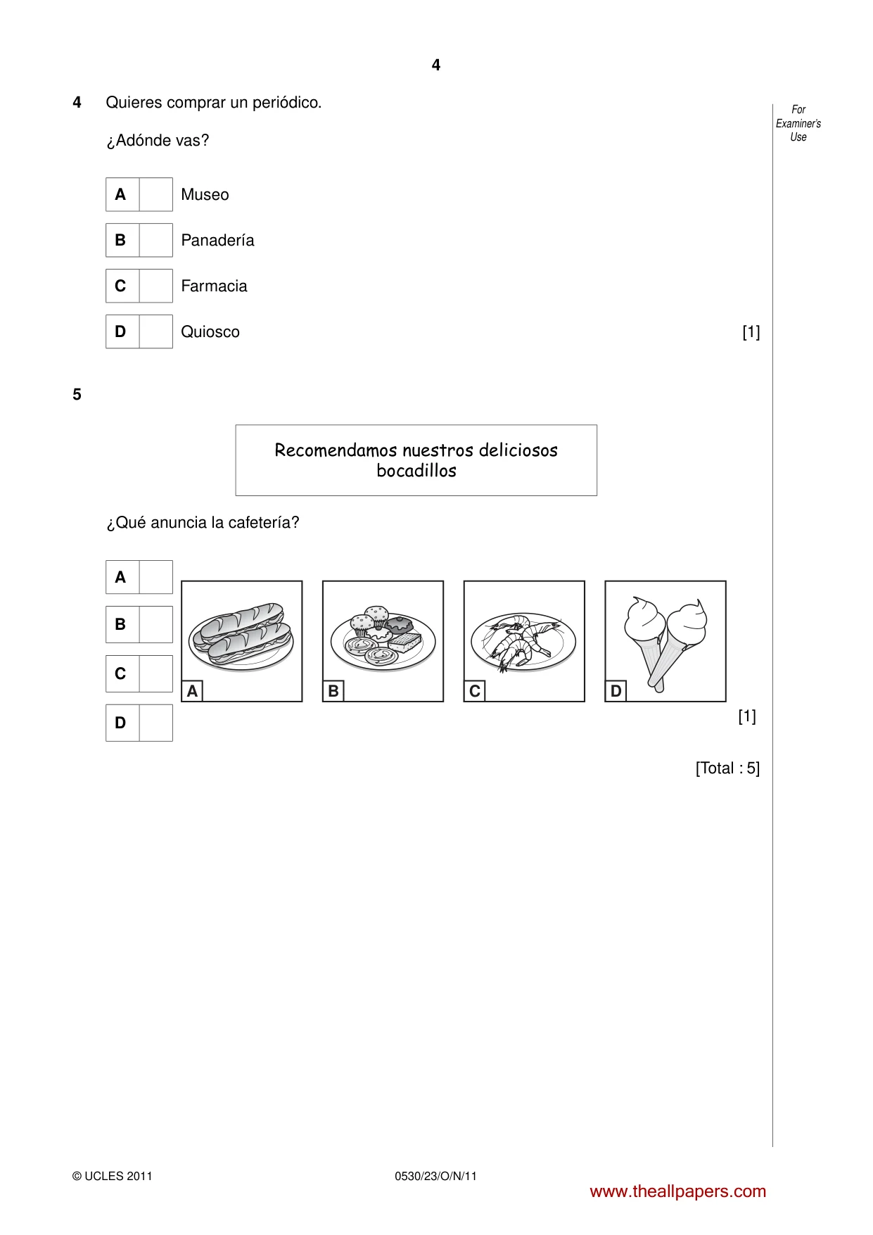 Cambridge IGCSE Spanish - Foreign Language 0530 2011 Oct/Nov Paper 2 · Variant 3 question paper, page 4 of 16