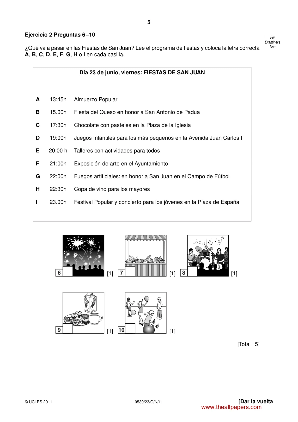 Cambridge IGCSE Spanish - Foreign Language 0530 2011 Oct/Nov Paper 2 · Variant 3 question paper, page 5 of 16