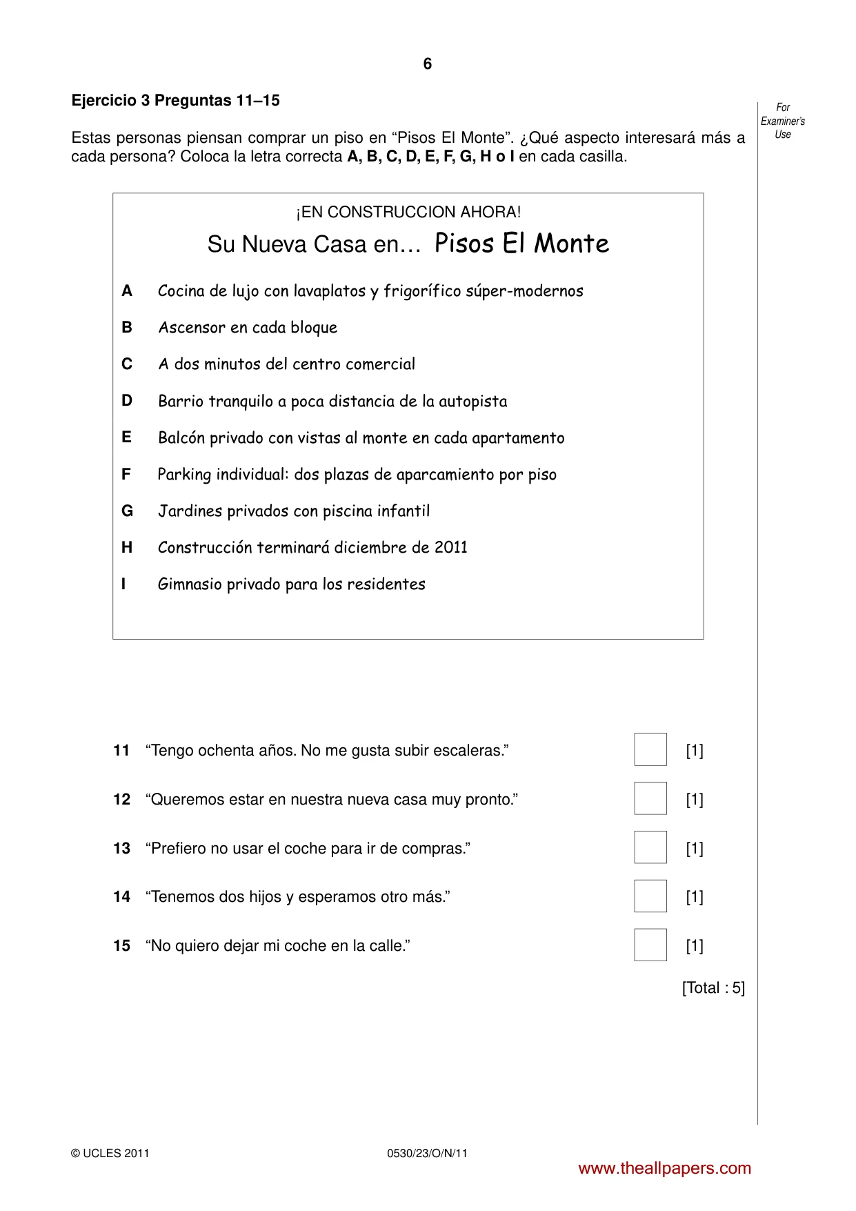 Cambridge IGCSE Spanish - Foreign Language 0530 2011 Oct/Nov Paper 2 · Variant 3 question paper, page 6 of 16