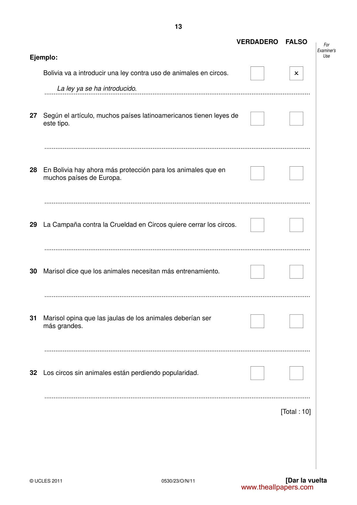 Cambridge IGCSE Spanish - Foreign Language 0530 2011 Oct/Nov Paper 2 · Variant 3 question paper, page 13 of 16