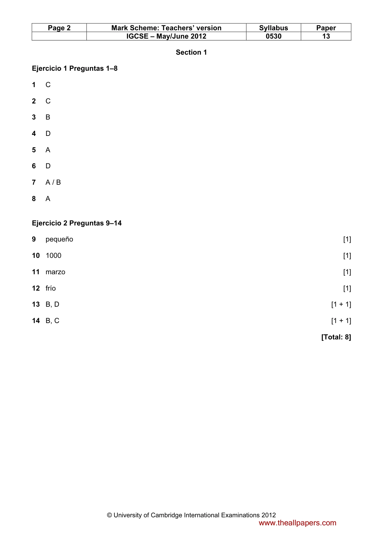 Mark scheme, page 2 of 5