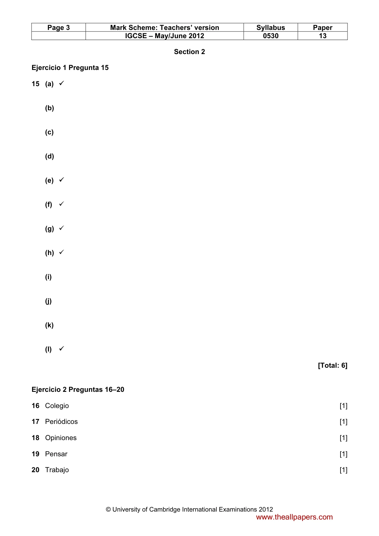 Mark scheme, page 3 of 5