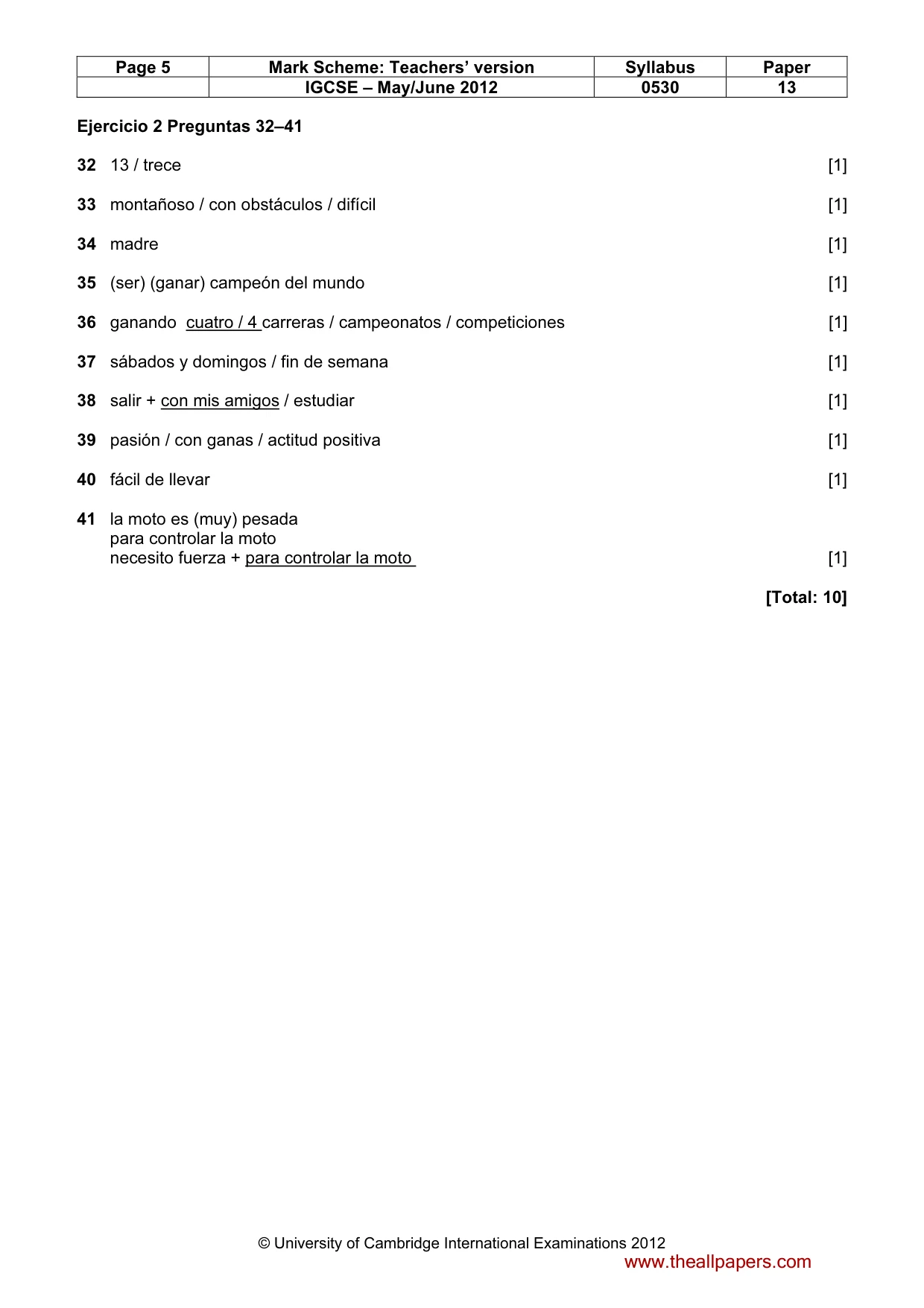 Mark scheme, page 5 of 5