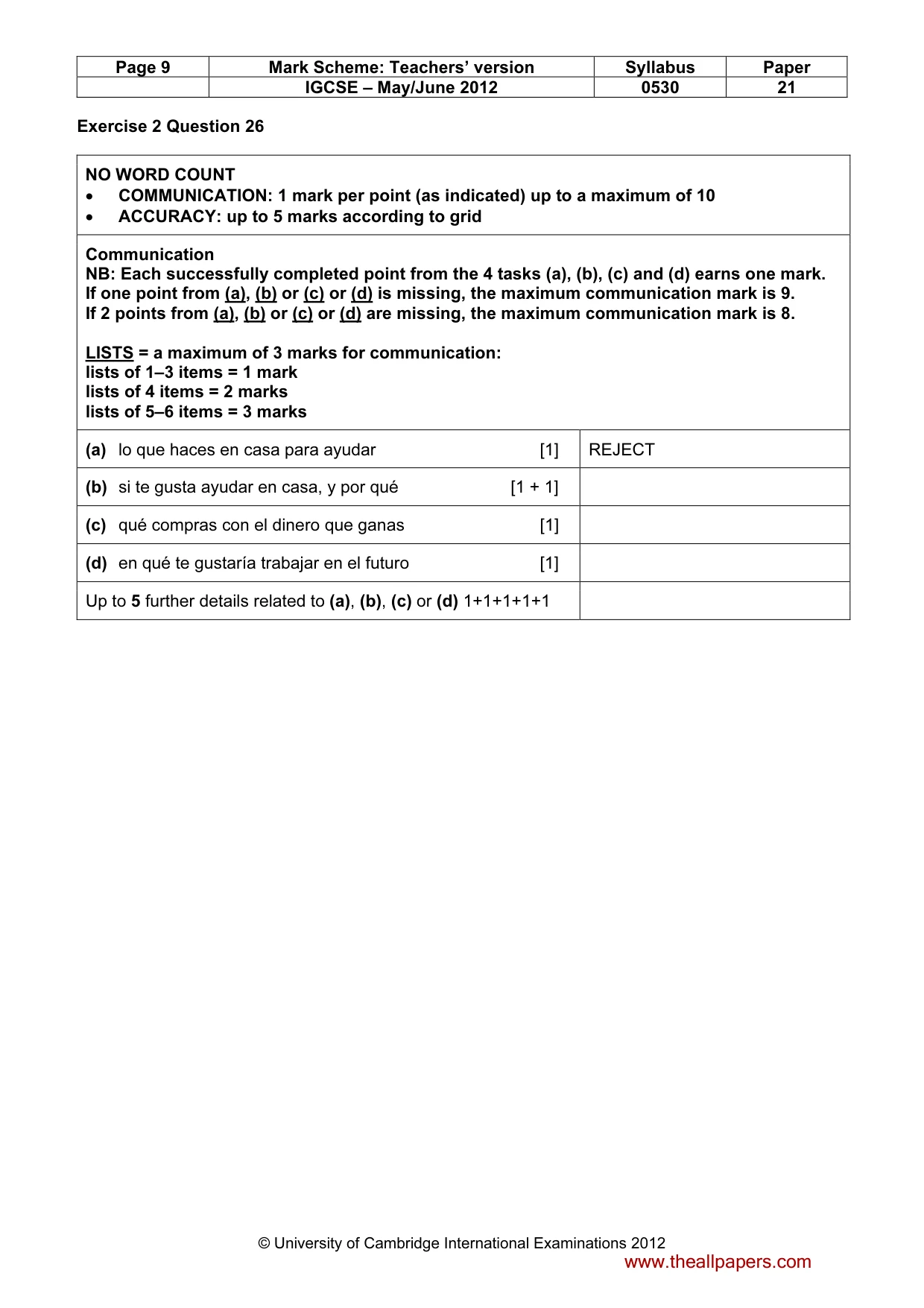 Mark scheme, page 9 of 13