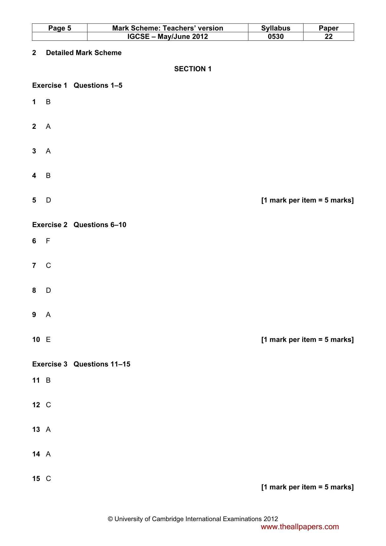 Mark scheme, page 5 of 12